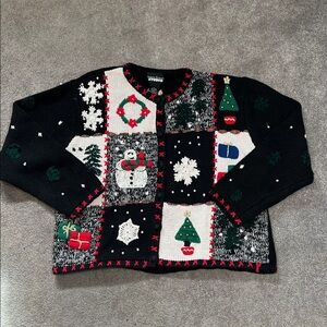 Vintage Designers Originals Studio Christmas Sweater Cardigan Knit Beaded Large
